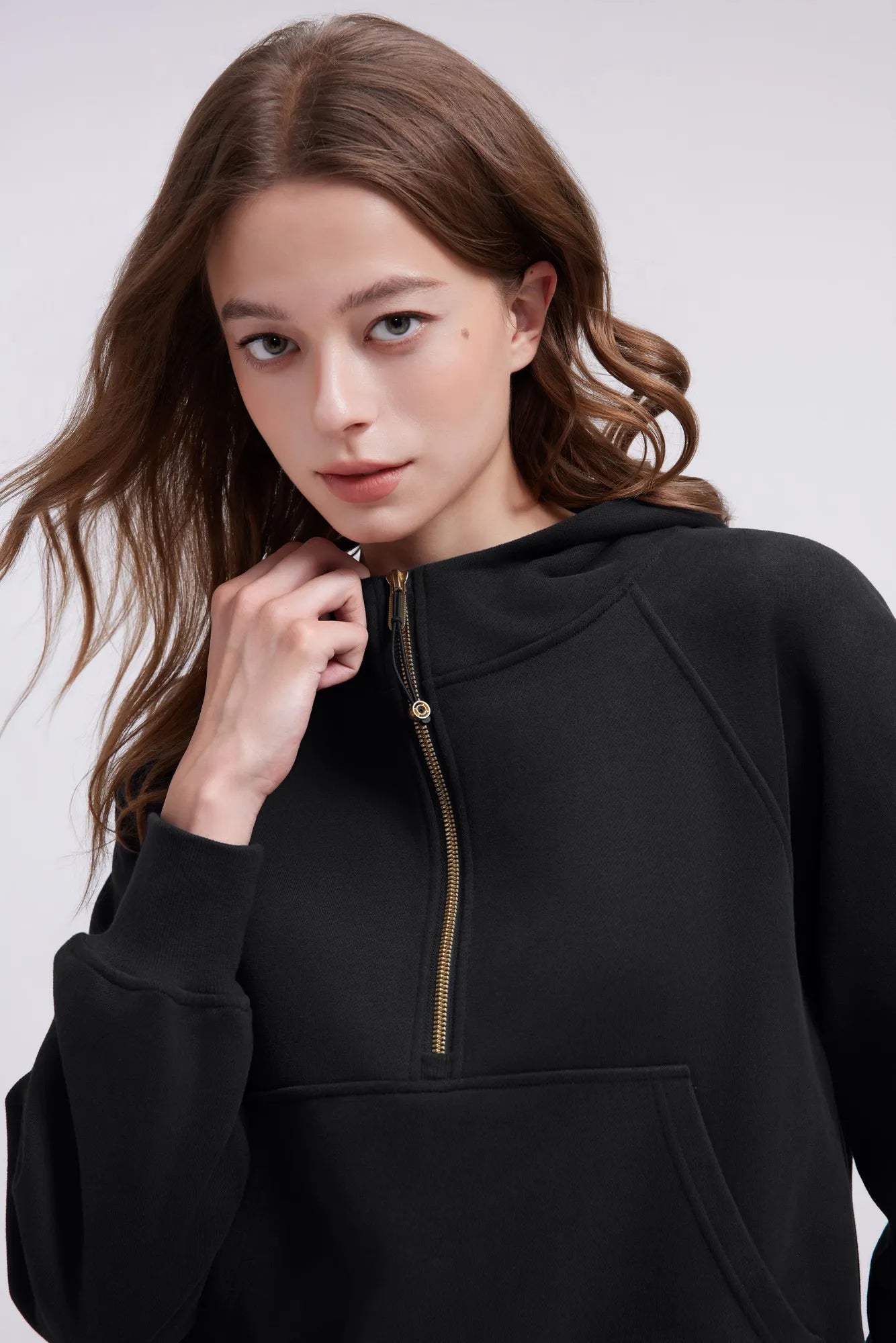 Gold Half Zip up Cotton Hoodies Sweatshirt-SUUKSESS-SUUKSESS