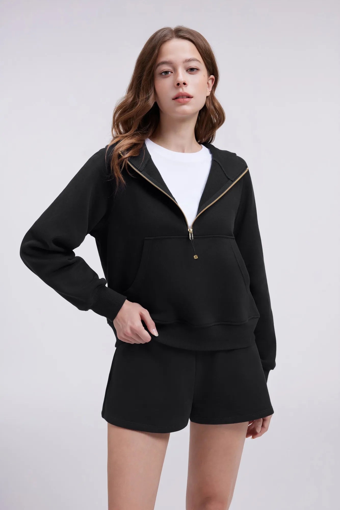 Gold Half Zip up Cotton Hoodies Sweatshirt-SUUKSESS-SUUKSESS
