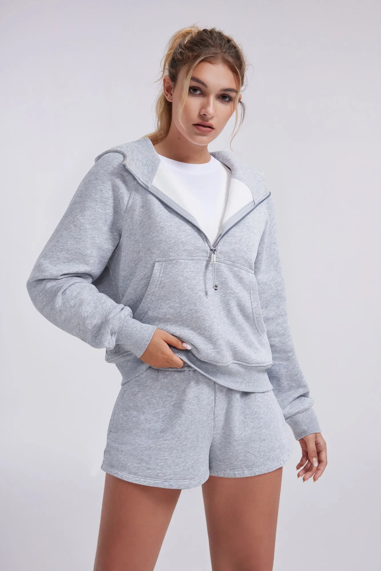 Gold Half Zip up Cotton Hoodies Sweatshirt-SUUKSESS-SUUKSESS