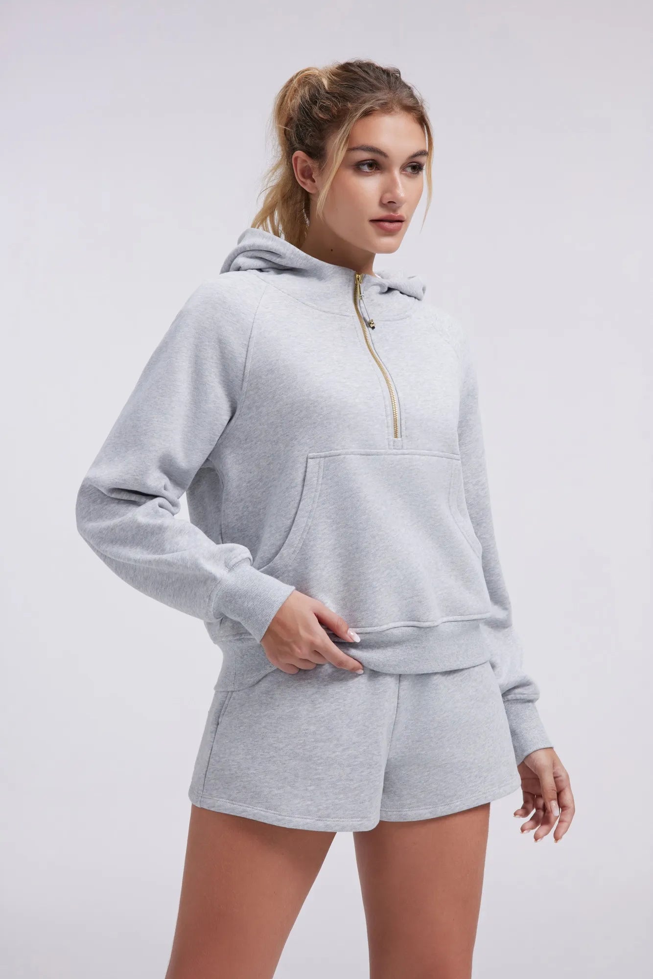 Gold Half Zip up Cotton Hoodies Sweatshirt-SUUKSESS-SUUKSESS