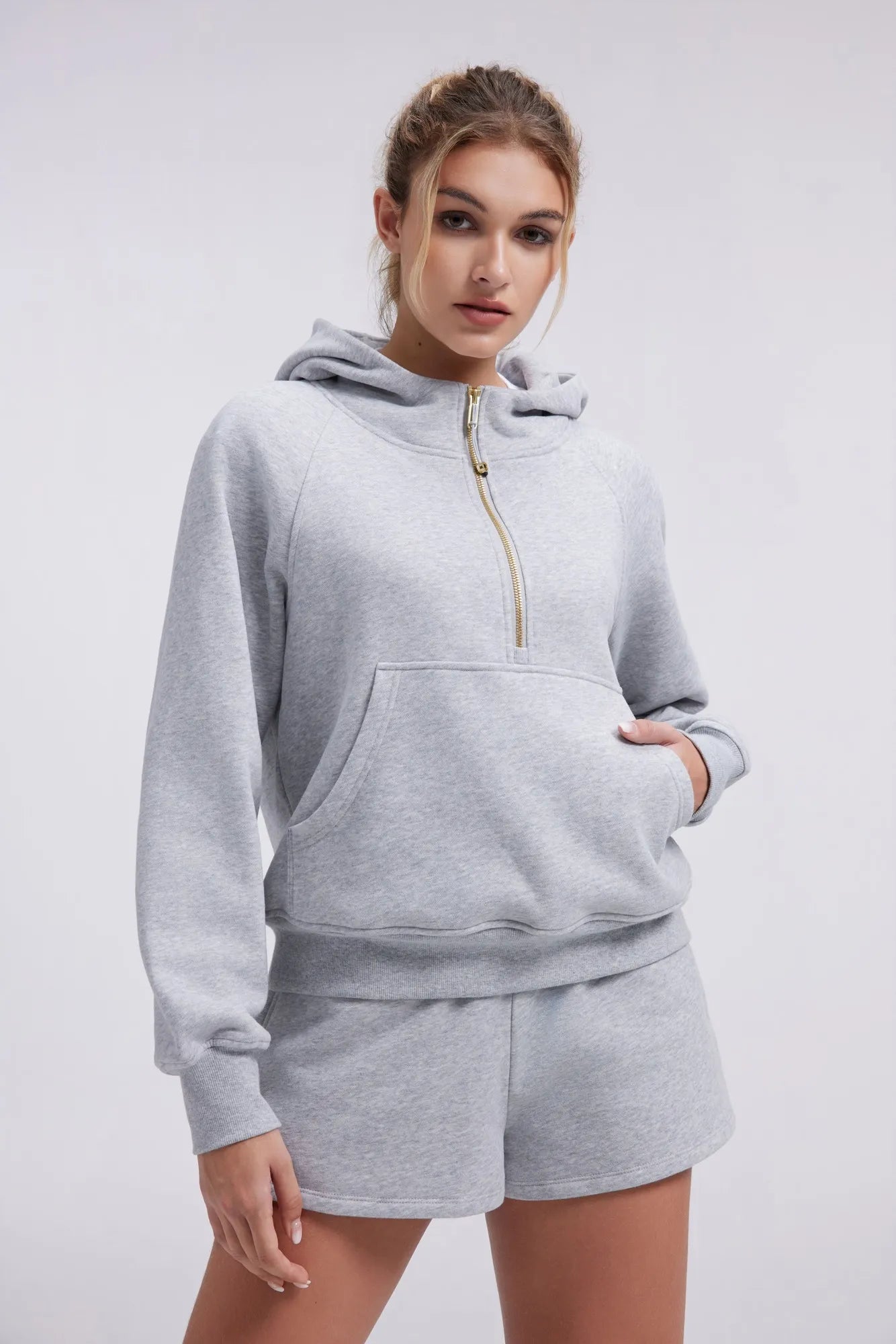 Gold Half Zip up Cotton Hoodies Sweatshirt-SUUKSESS-SUUKSESS