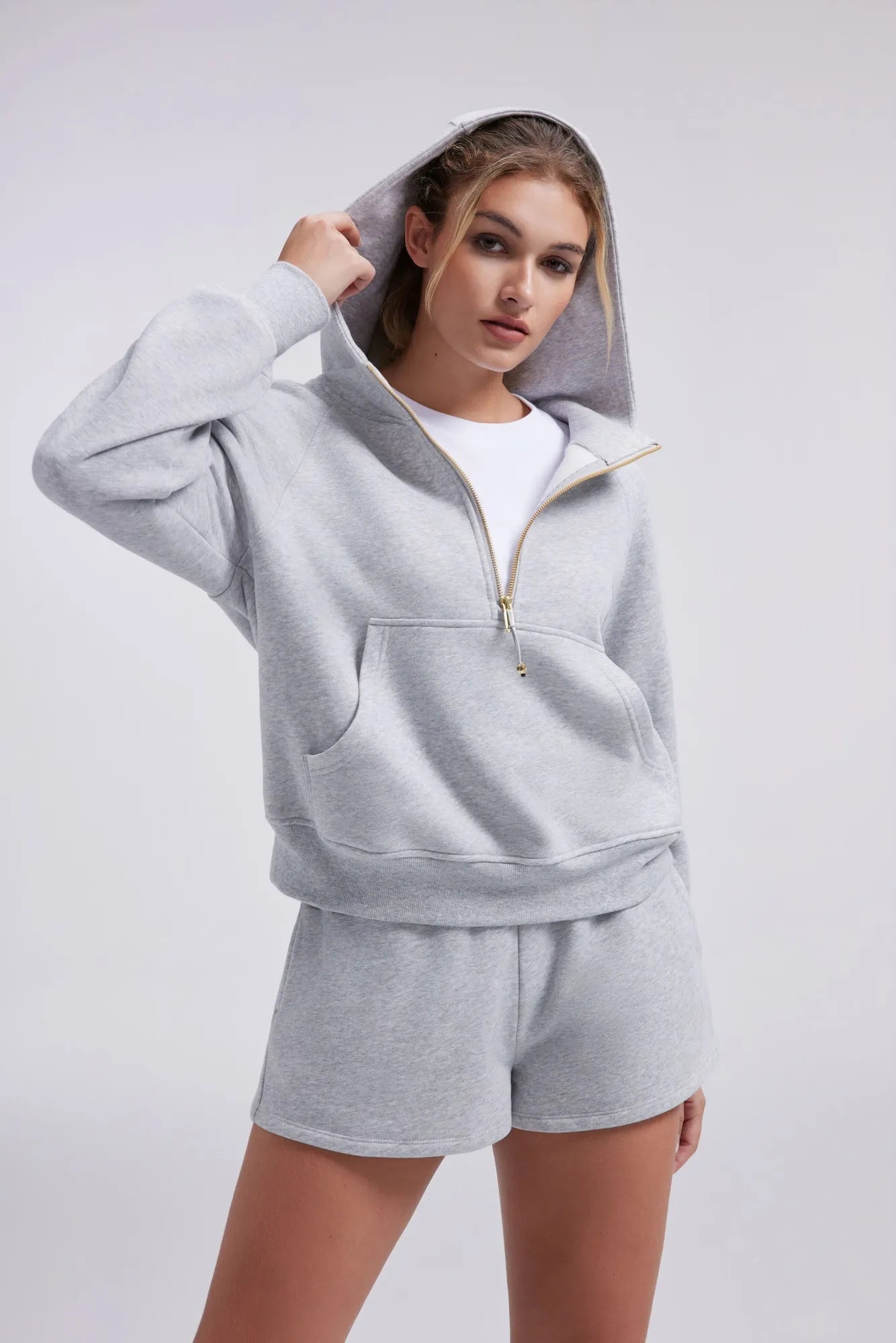 Gold Half Zip up Cotton Hoodies Sweatshirt-SUUKSESS-SUUKSESS