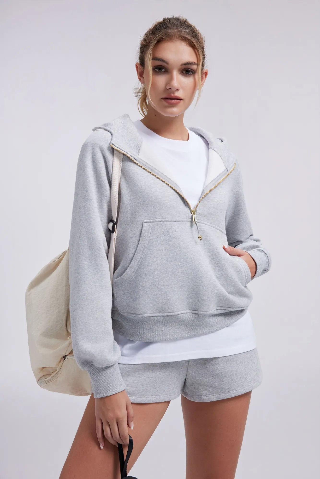 Gold Half Zip up Cotton Hoodies Sweatshirt-SUUKSESS-SUUKSESS