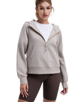Gold Half Zip up Cotton Hoodies Sweatshirt-SUUKSESS-Taupe-XS-SUUKSESS