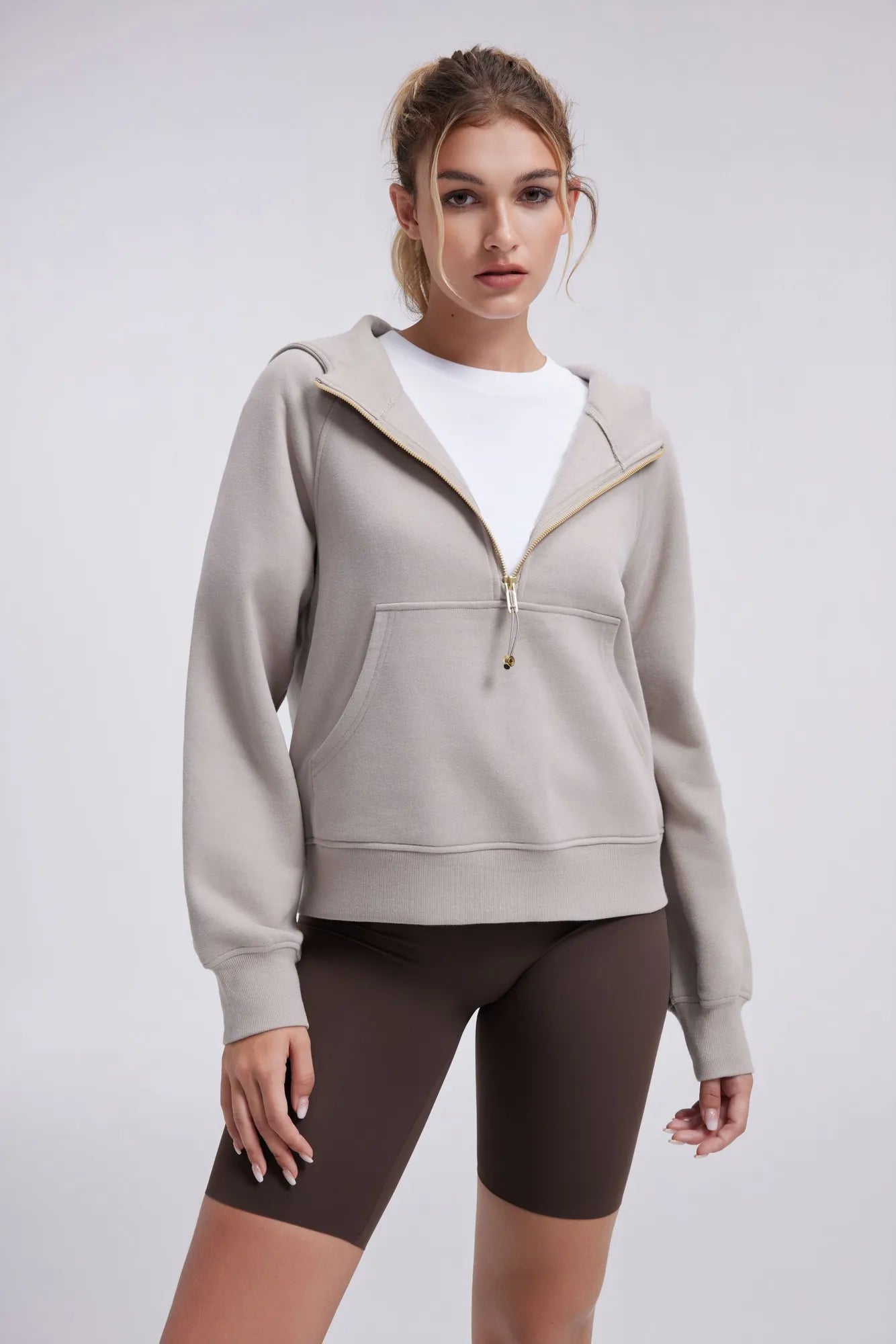 Gold Half Zip up Cotton Hoodies Sweatshirt-SUUKSESS-SUUKSESS