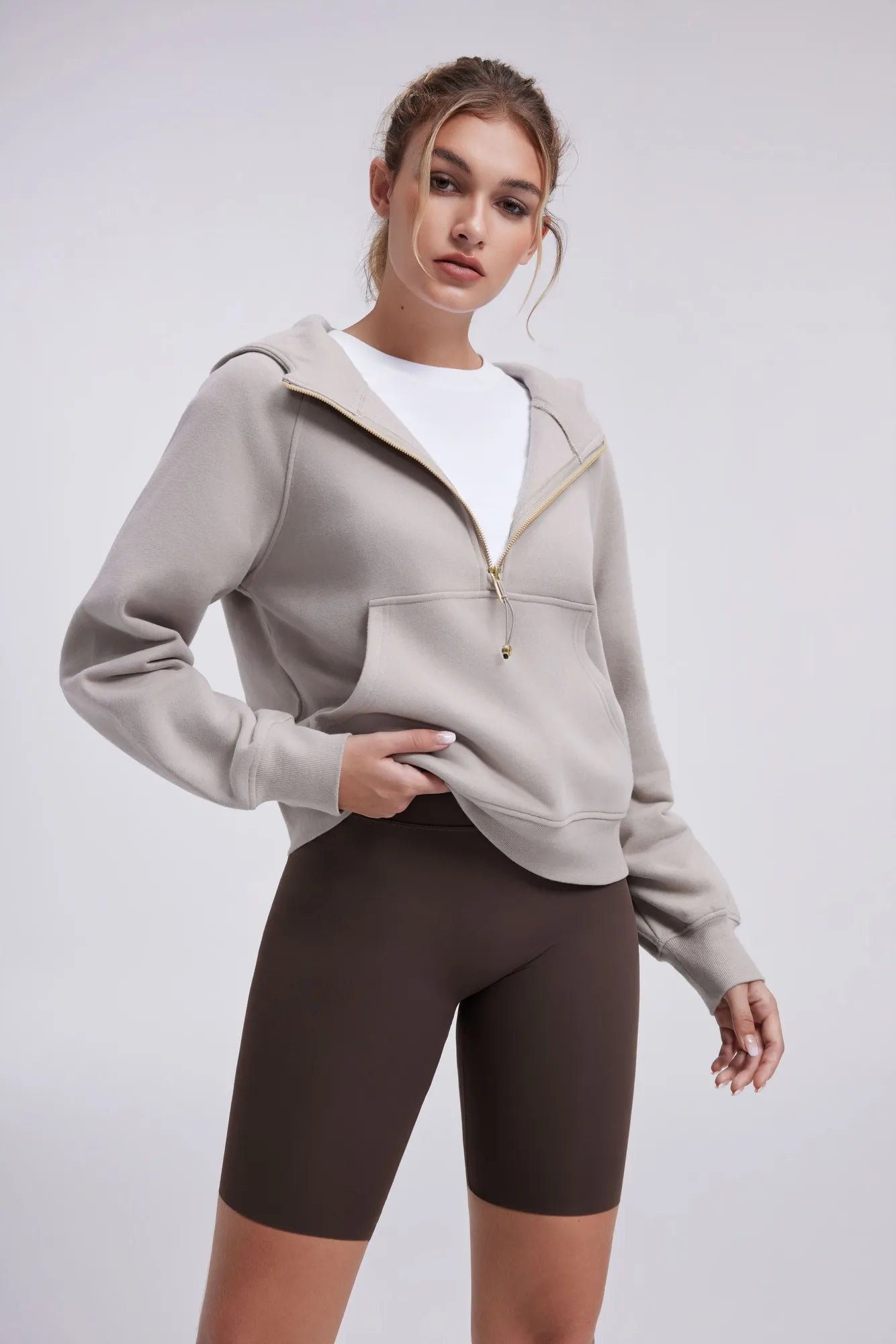 Gold Half Zip up Cotton Hoodies Sweatshirt-SUUKSESS-SUUKSESS