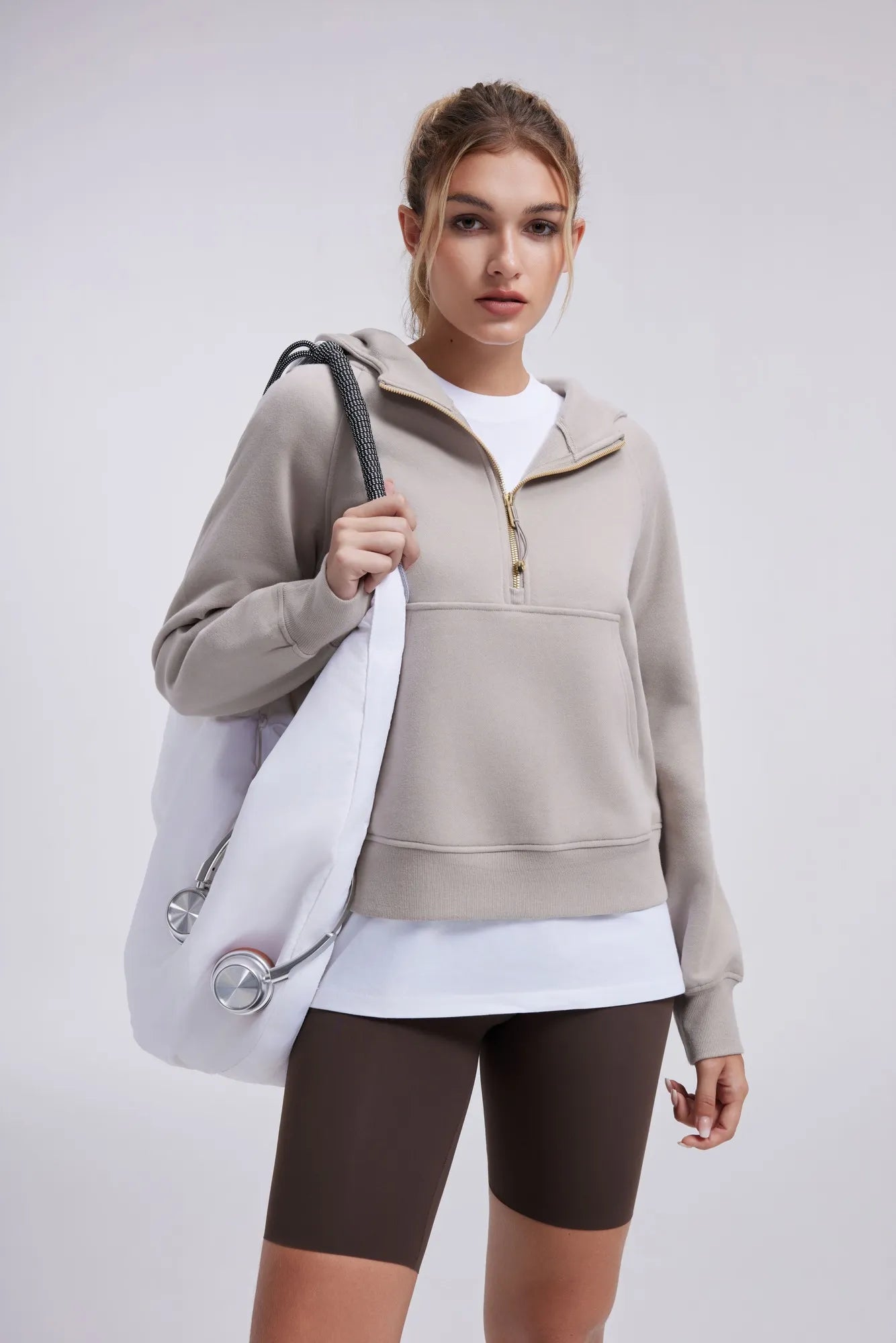 Gold Half Zip up Cotton Hoodies Sweatshirt-SUUKSESS-SUUKSESS