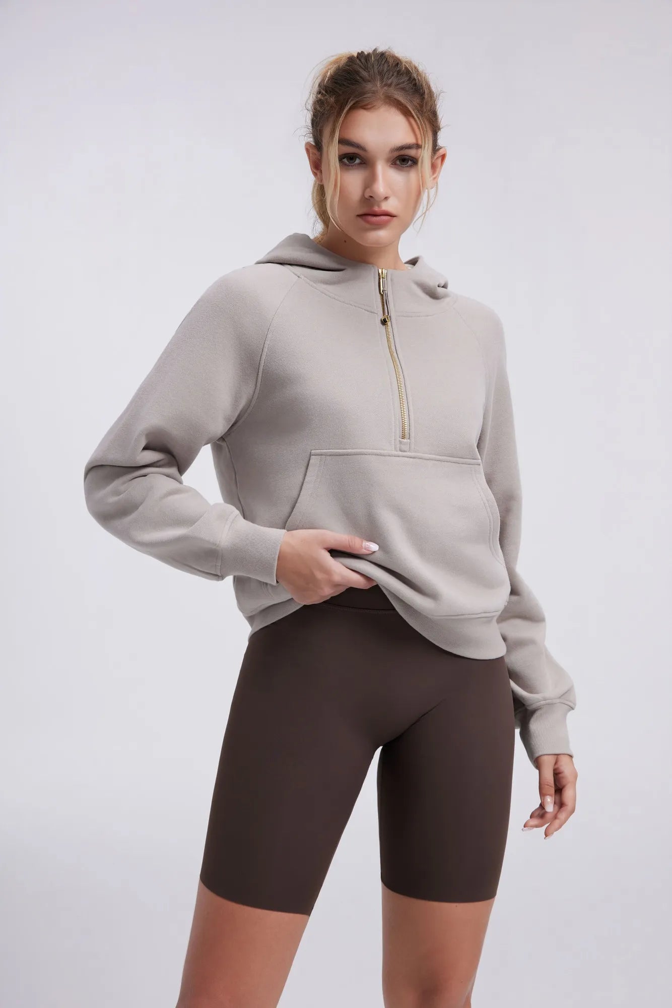 Gold Half Zip up Cotton Hoodies Sweatshirt-SUUKSESS-SUUKSESS