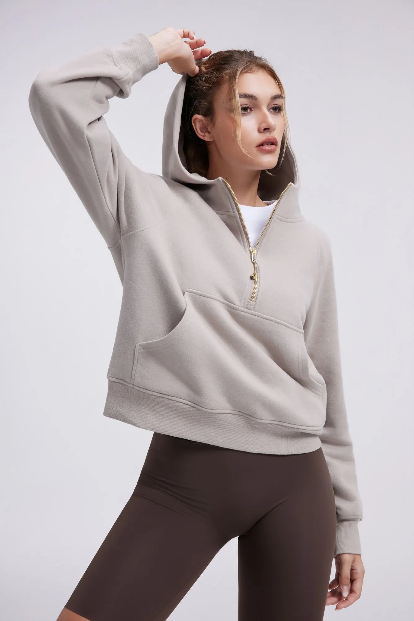 Gold Half Zip up Cotton Hoodies Sweatshirt-SUUKSESS-SUUKSESS