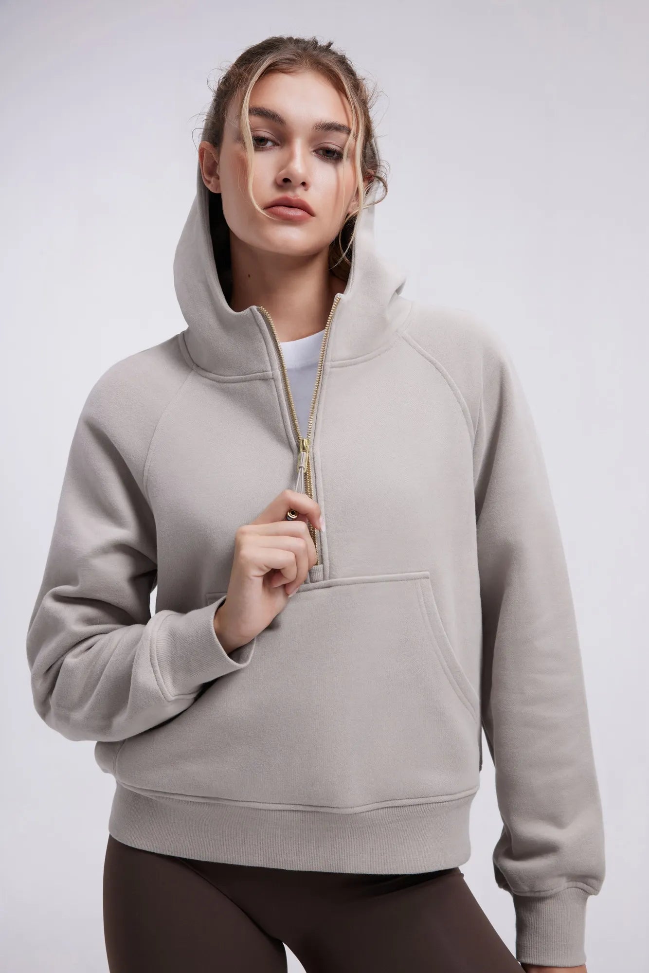 Gold Half Zip up Cotton Hoodies Sweatshirt-SUUKSESS-SUUKSESS
