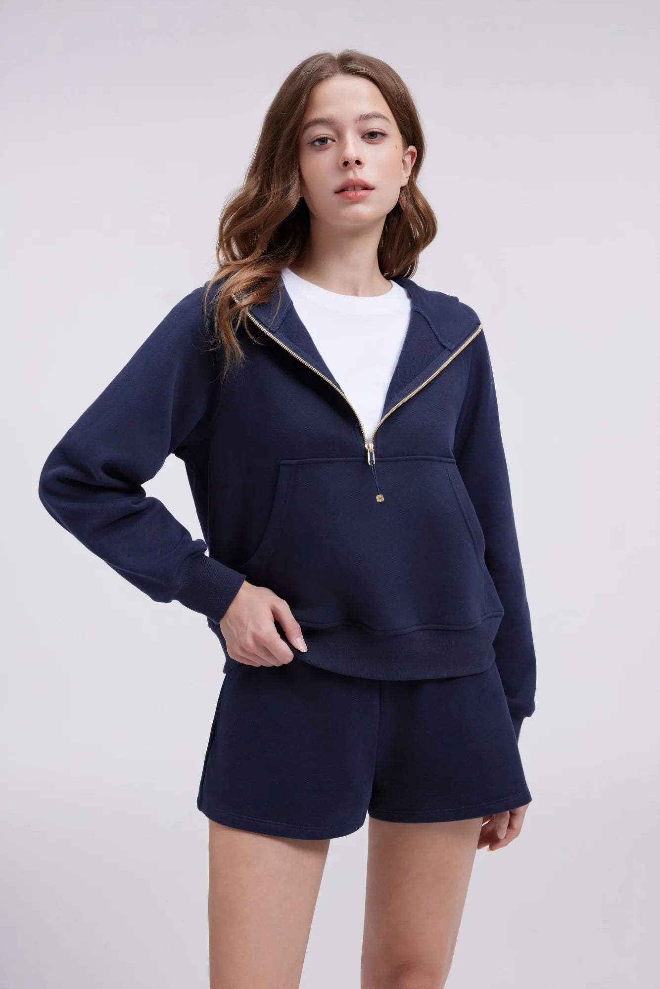 Gold Half Zip up Cotton Hoodies Sweatshirt-SUUKSESS-SUUKSESS