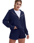 Gold Half Zip up Cotton Hoodies Sweatshirt-SUUKSESS-Navy Blue-XS-SUUKSESS