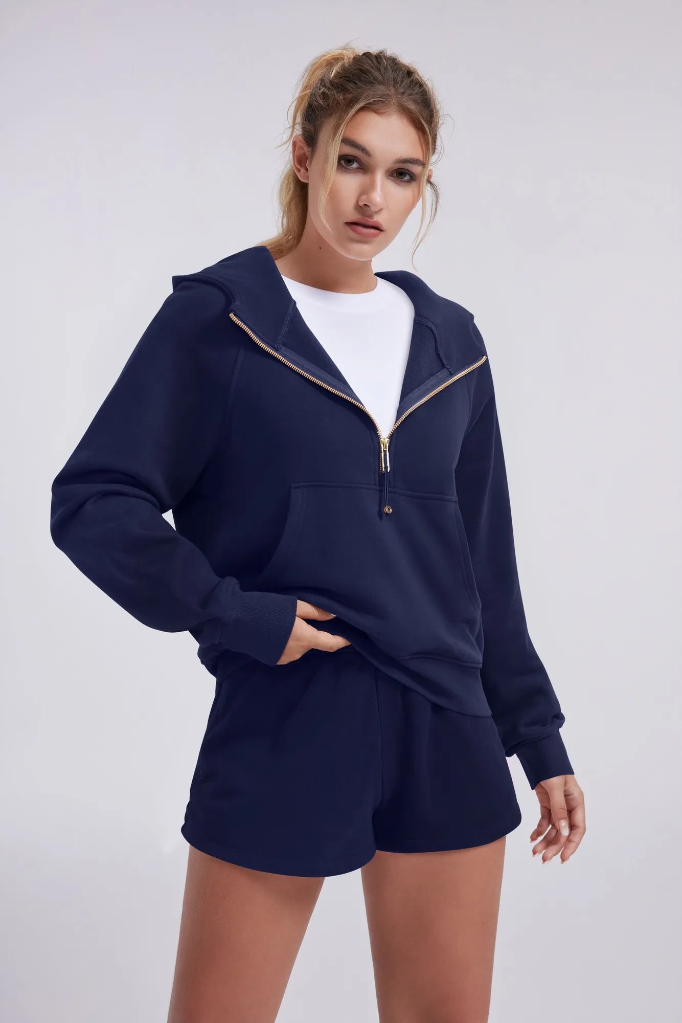 Gold Half Zip up Cotton Hoodies Sweatshirt-SUUKSESS-SUUKSESS