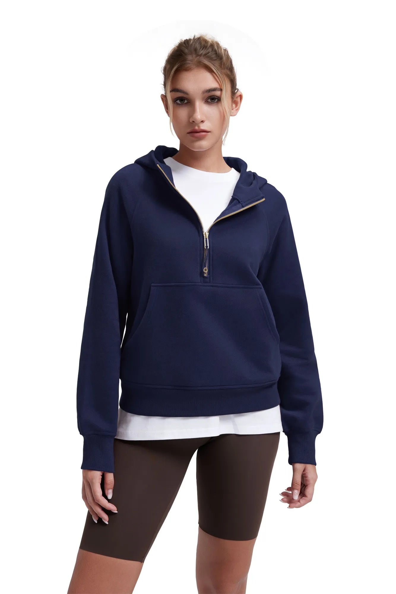 Gold Half Zip up Cotton Hoodies Sweatshirt-SUUKSESS-SUUKSESS