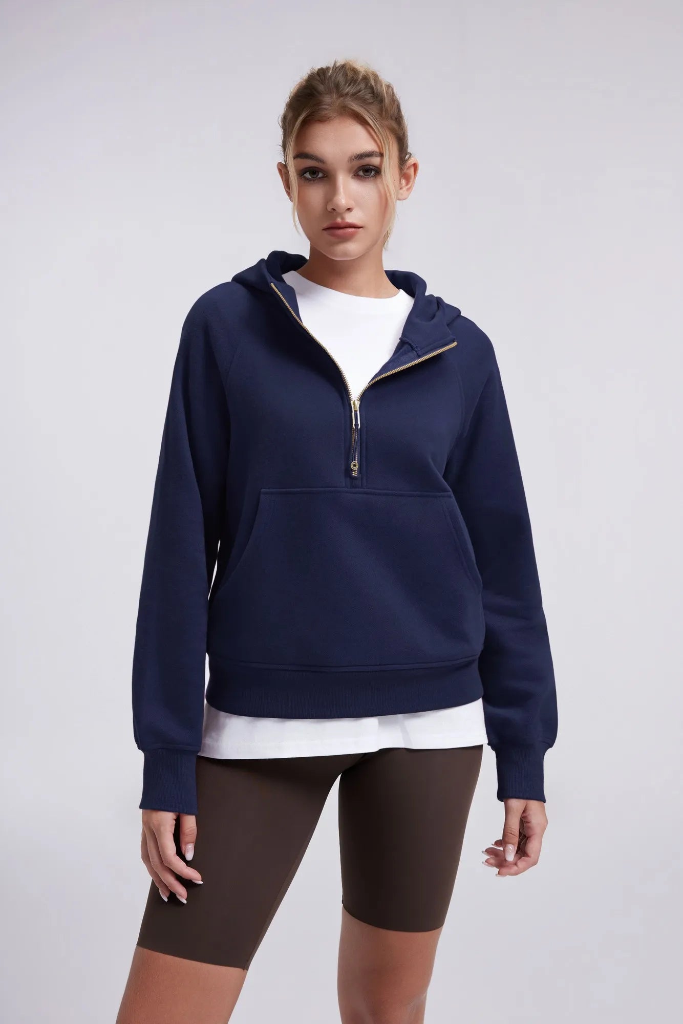 Gold Half Zip up Cotton Hoodies Sweatshirt-SUUKSESS-SUUKSESS