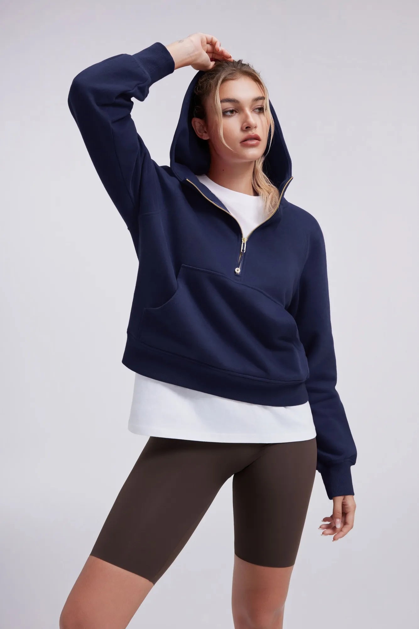 Gold Half Zip up Cotton Hoodies Sweatshirt-SUUKSESS-SUUKSESS