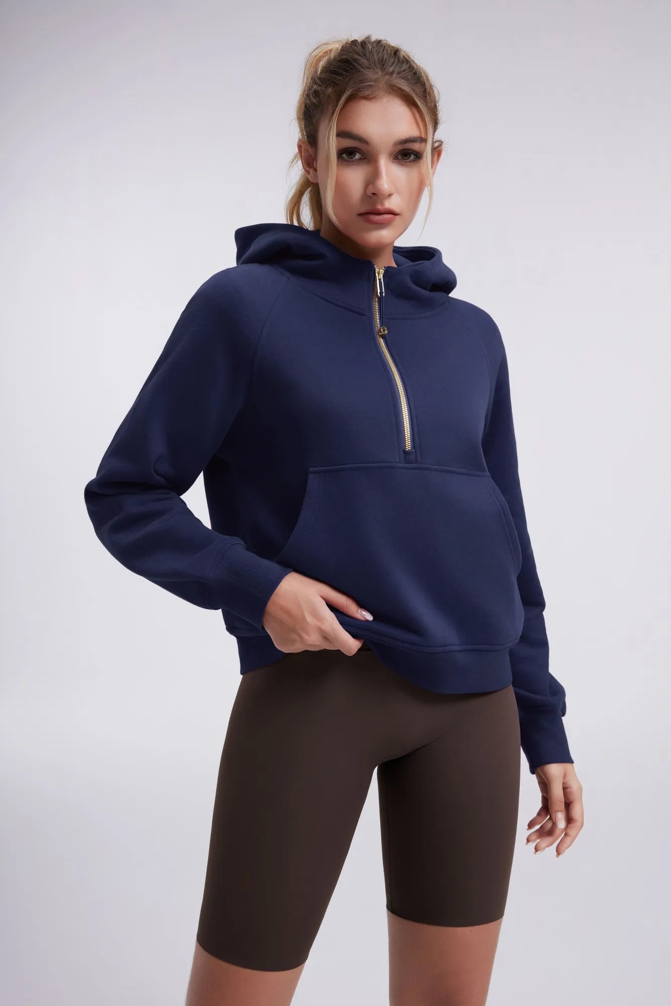 Gold Half Zip up Cotton Hoodies Sweatshirt-SUUKSESS-SUUKSESS