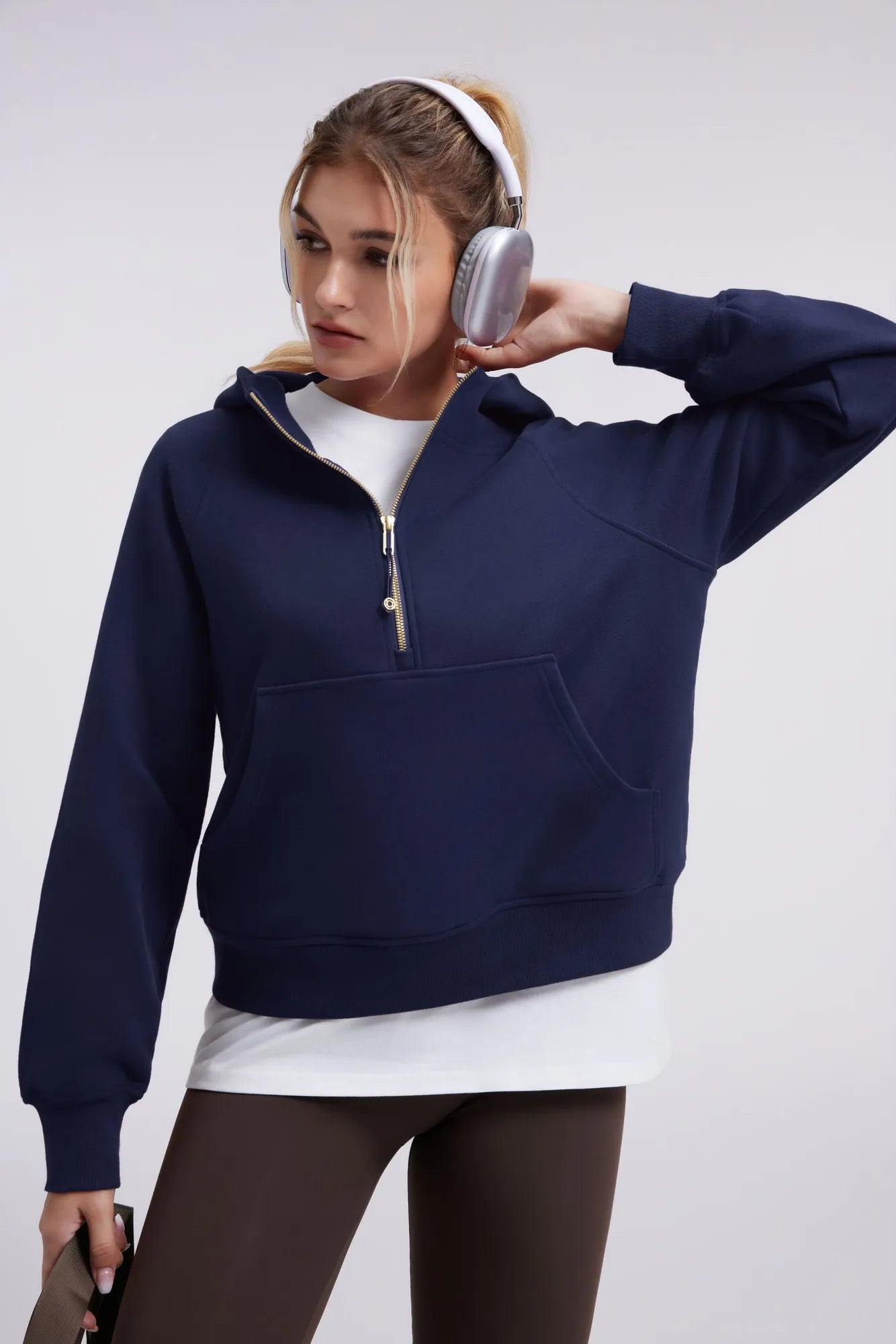 Gold Half Zip up Cotton Hoodies Sweatshirt-SUUKSESS-SUUKSESS