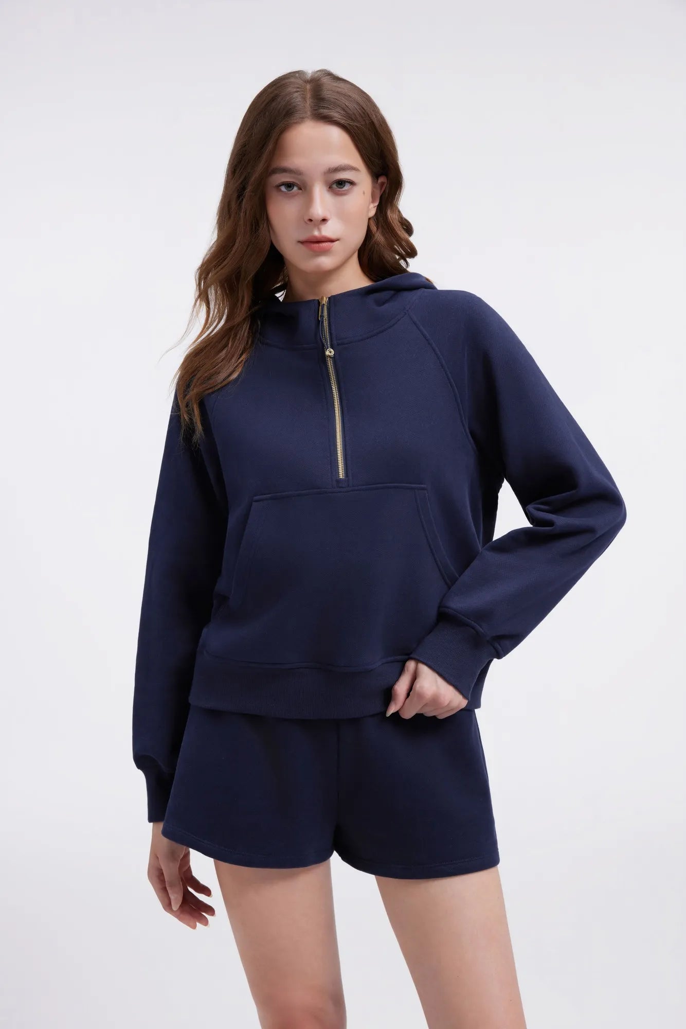 Gold Half Zip up Cotton Hoodies Sweatshirt-SUUKSESS-SUUKSESS