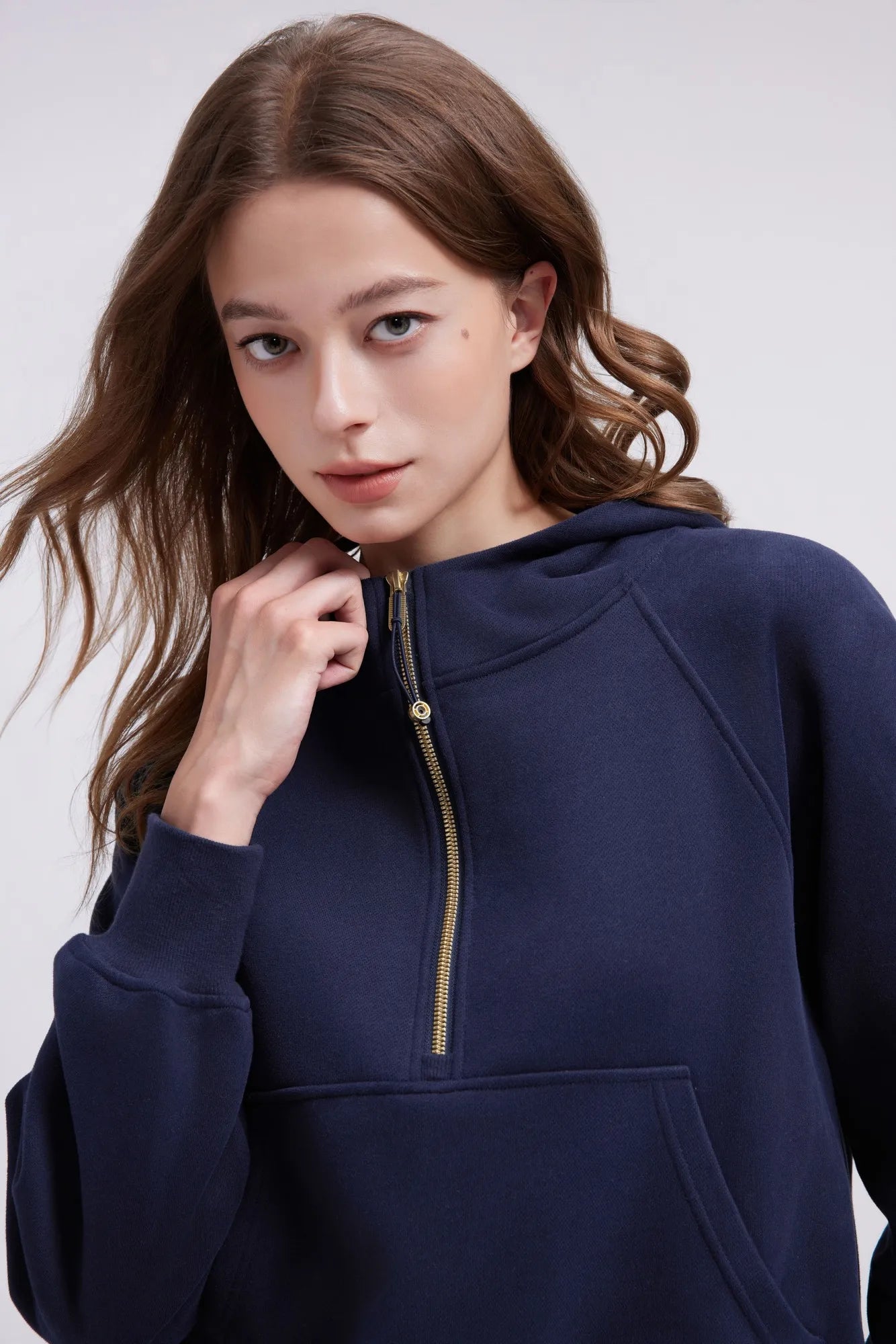 Gold Half Zip up Cotton Hoodies Sweatshirt-SUUKSESS-SUUKSESS