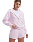 Gold Half Zip up Cotton Hoodies Sweatshirt-SUUKSESS-Powder Pink-XS-SUUKSESS