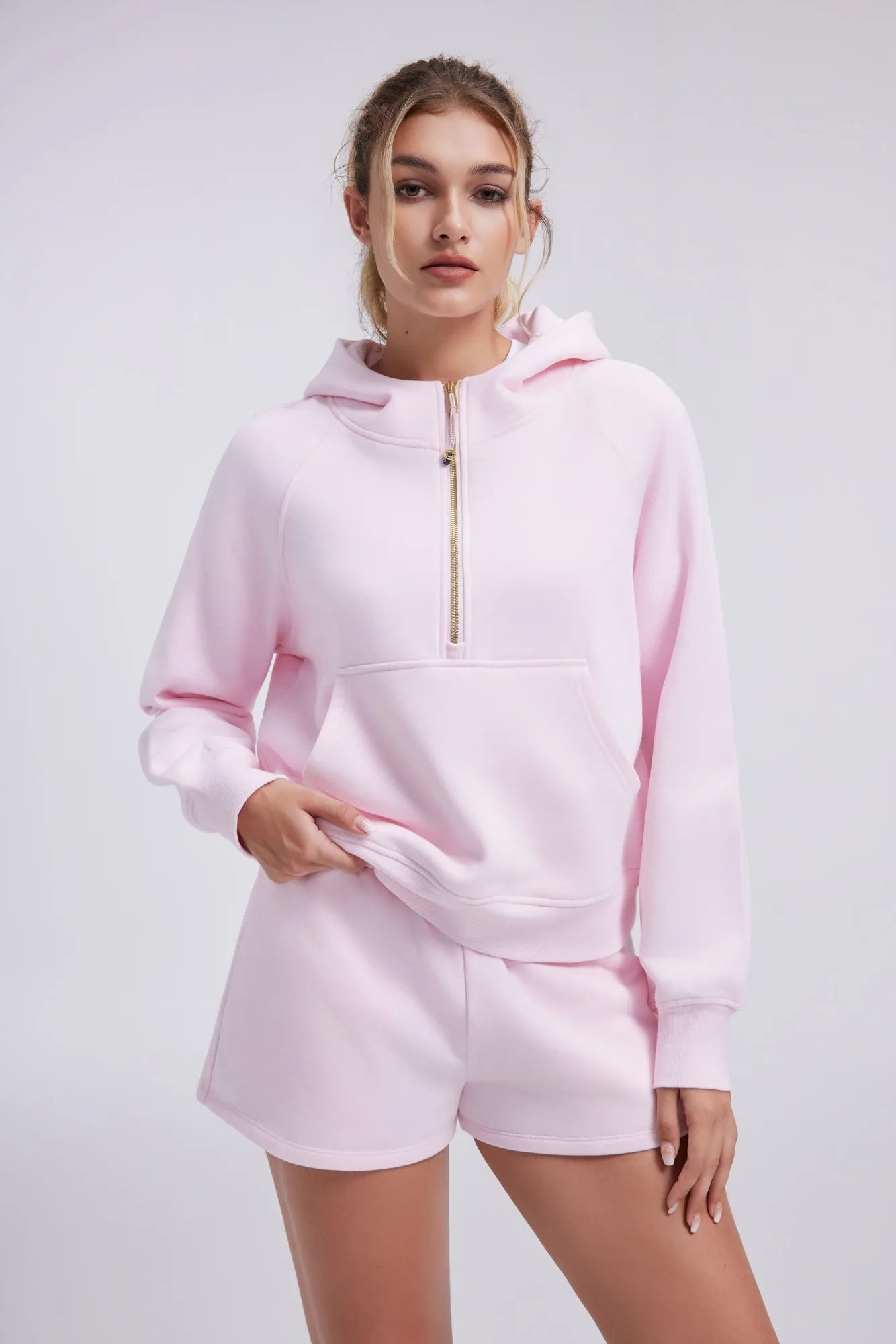 Gold Half Zip up Cotton Hoodies Sweatshirt-SUUKSESS-SUUKSESS