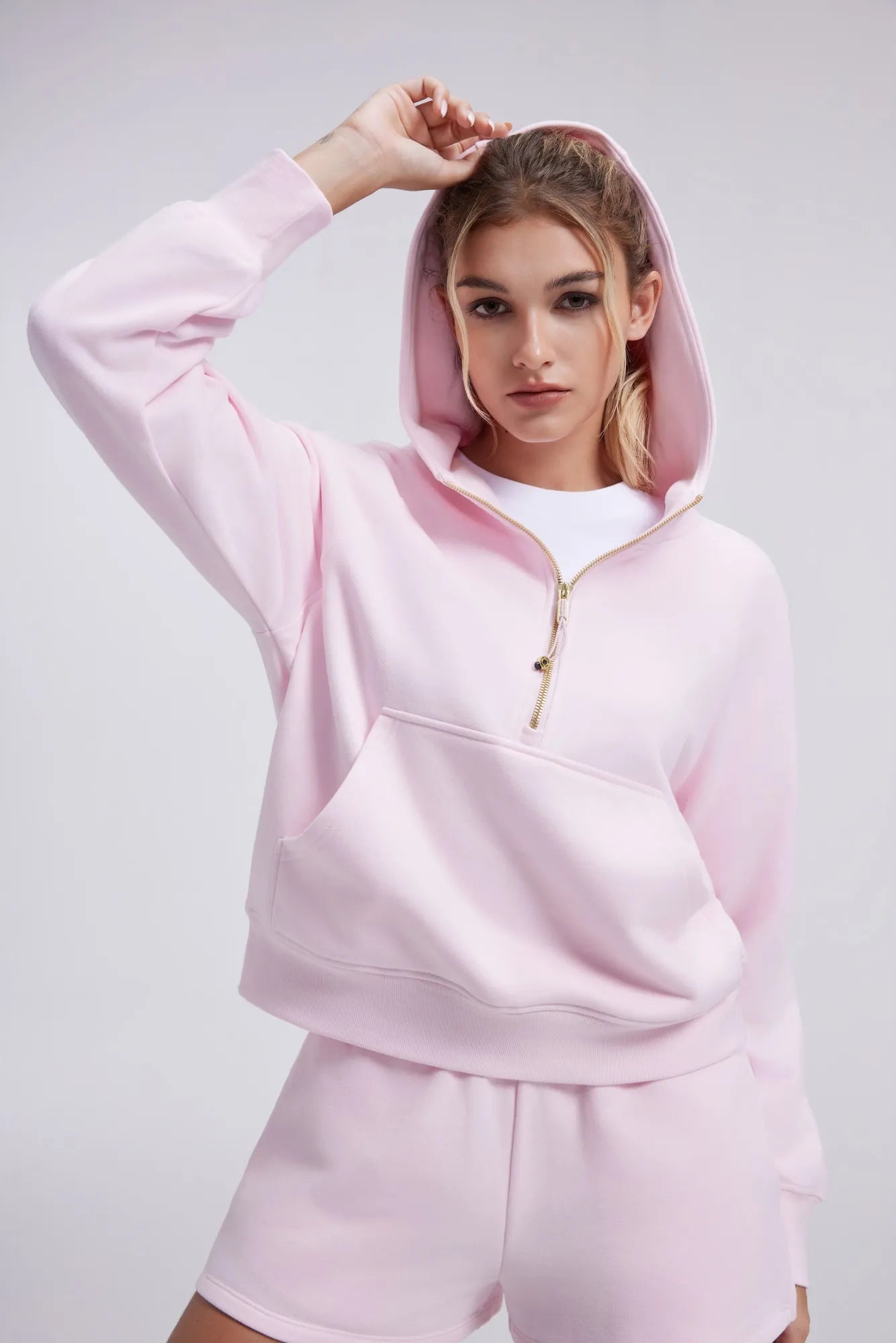 Gold Half Zip up Cotton Hoodies Sweatshirt-SUUKSESS-SUUKSESS