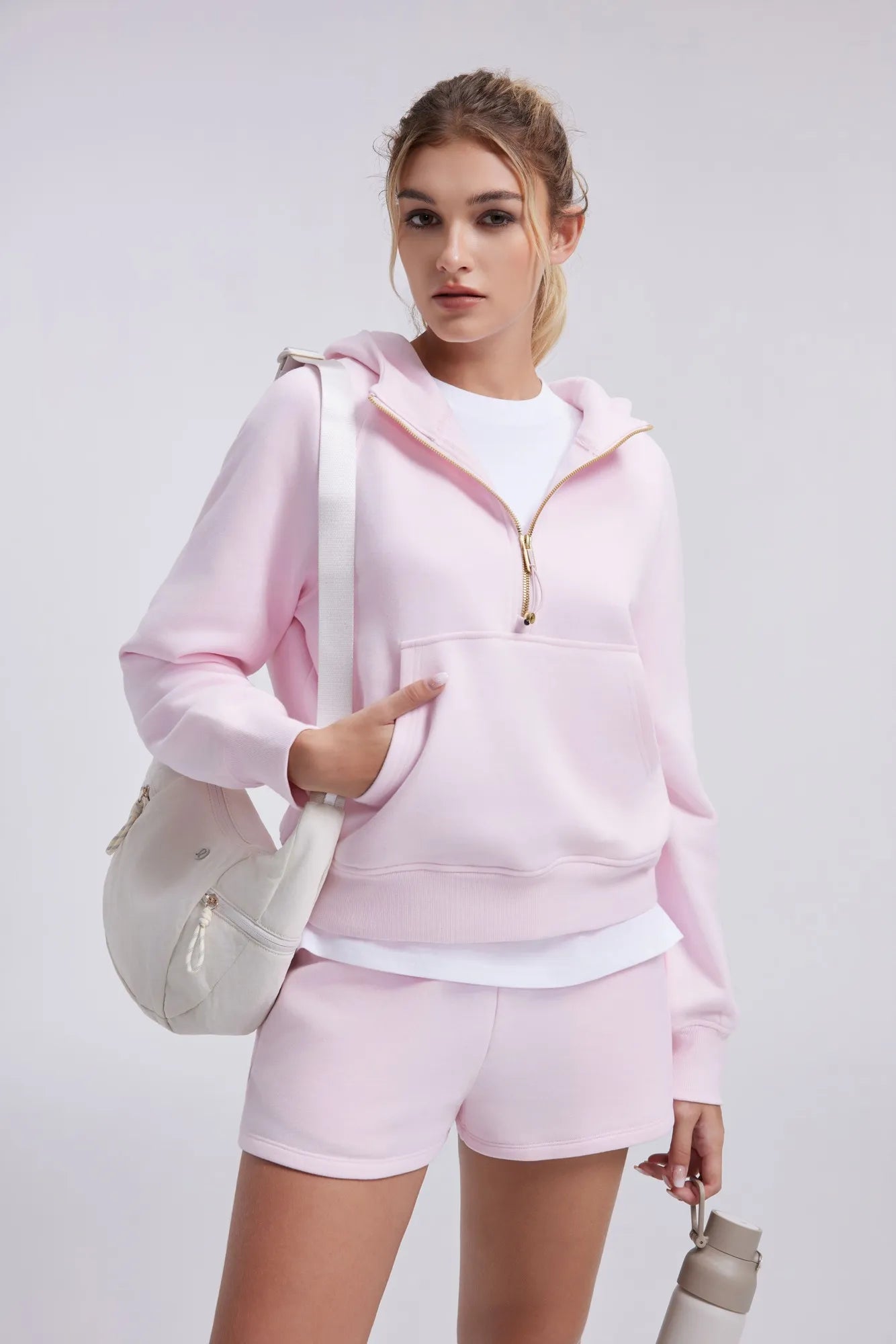 Gold Half Zip up Cotton Hoodies Sweatshirt-SUUKSESS-SUUKSESS