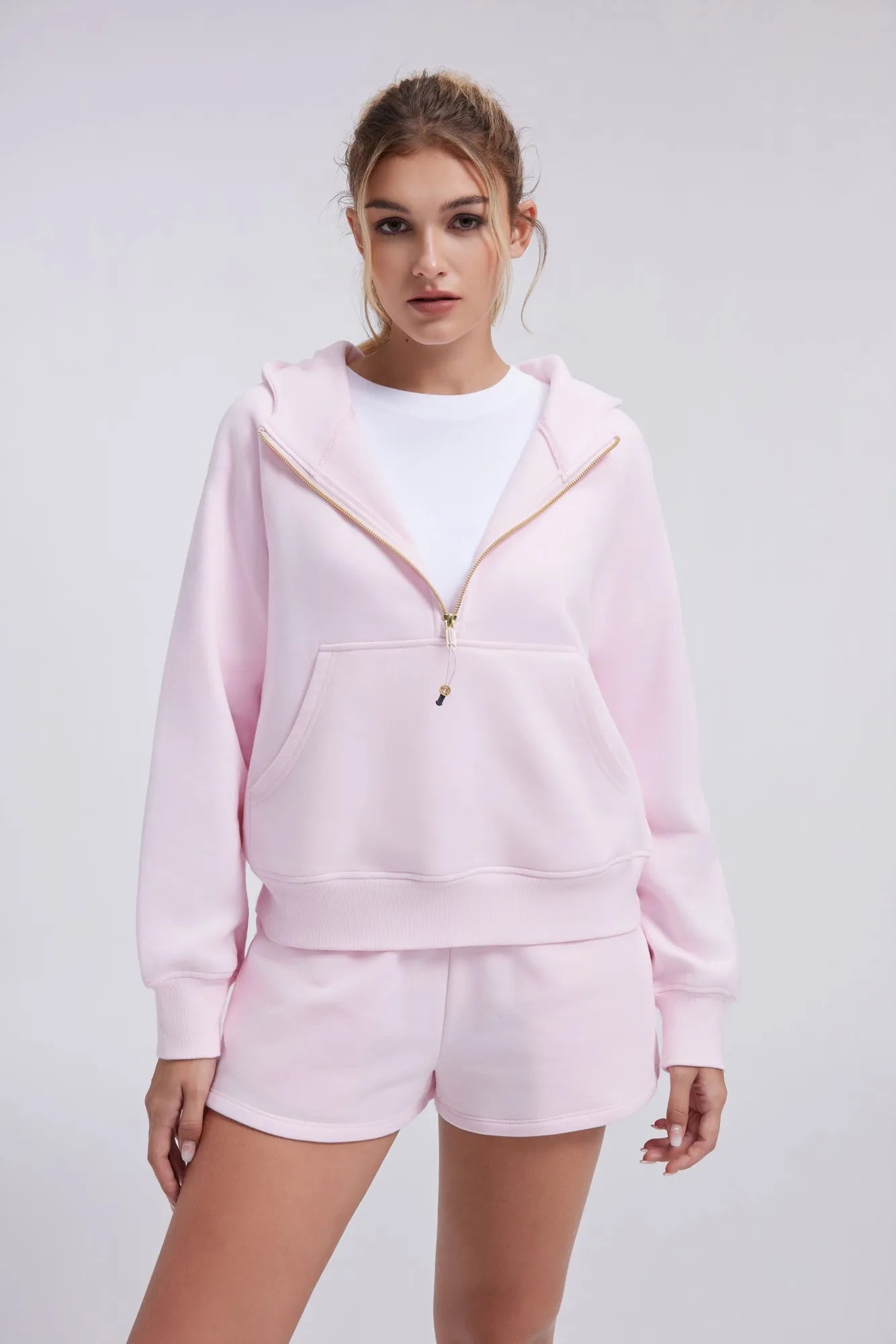 Gold Half Zip up Cotton Hoodies Sweatshirt-SUUKSESS-SUUKSESS