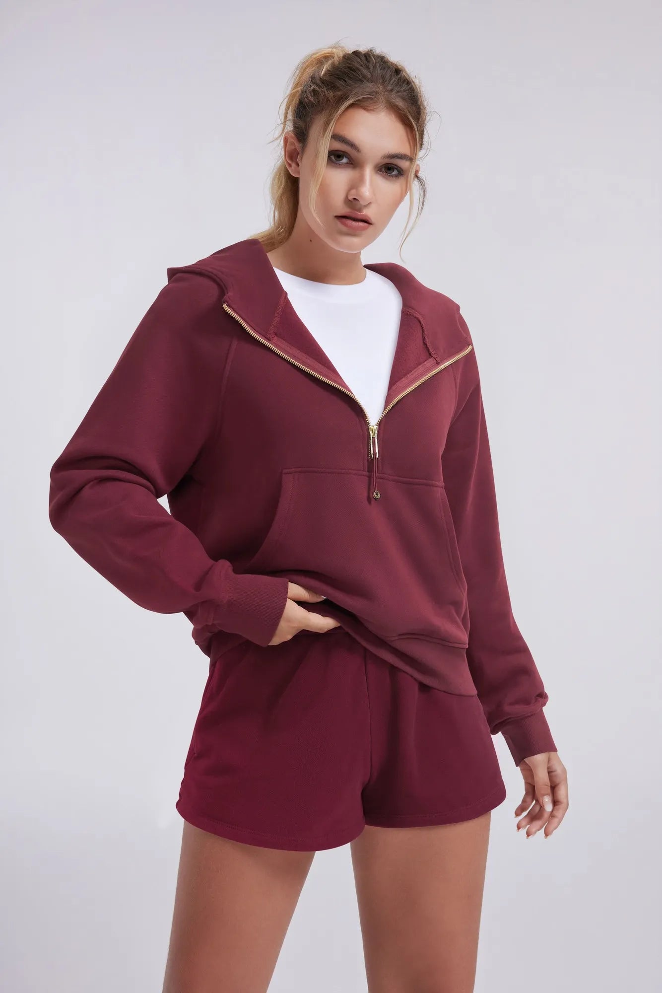 Gold Half Zip up Cotton Hoodies Sweatshirt-SUUKSESS-SUUKSESS
