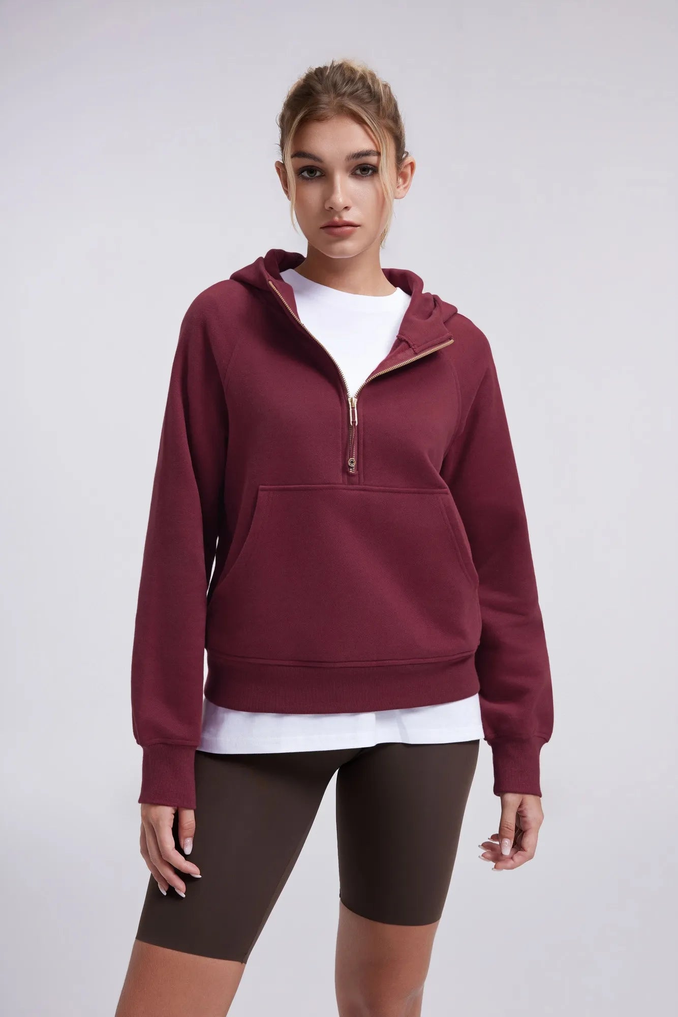 Gold Half Zip up Cotton Hoodies Sweatshirt-SUUKSESS-SUUKSESS