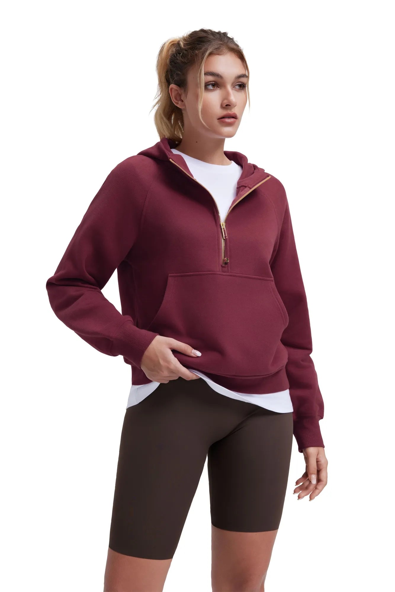 Gold Half Zip up Cotton Hoodies Sweatshirt-SUUKSESS-SUUKSESS