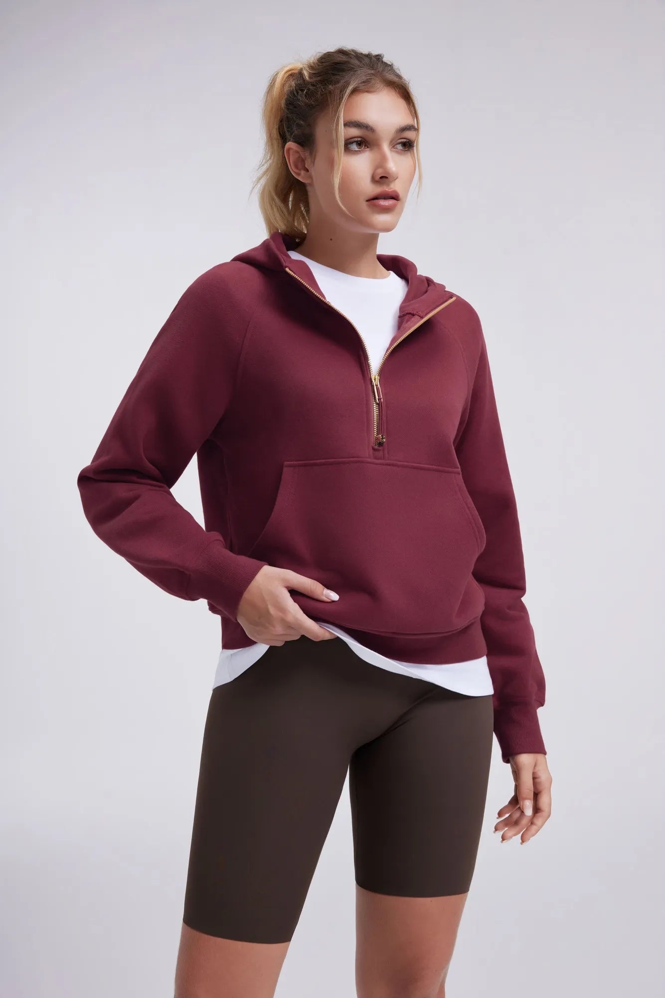Gold Half Zip up Cotton Hoodies Sweatshirt-SUUKSESS-SUUKSESS
