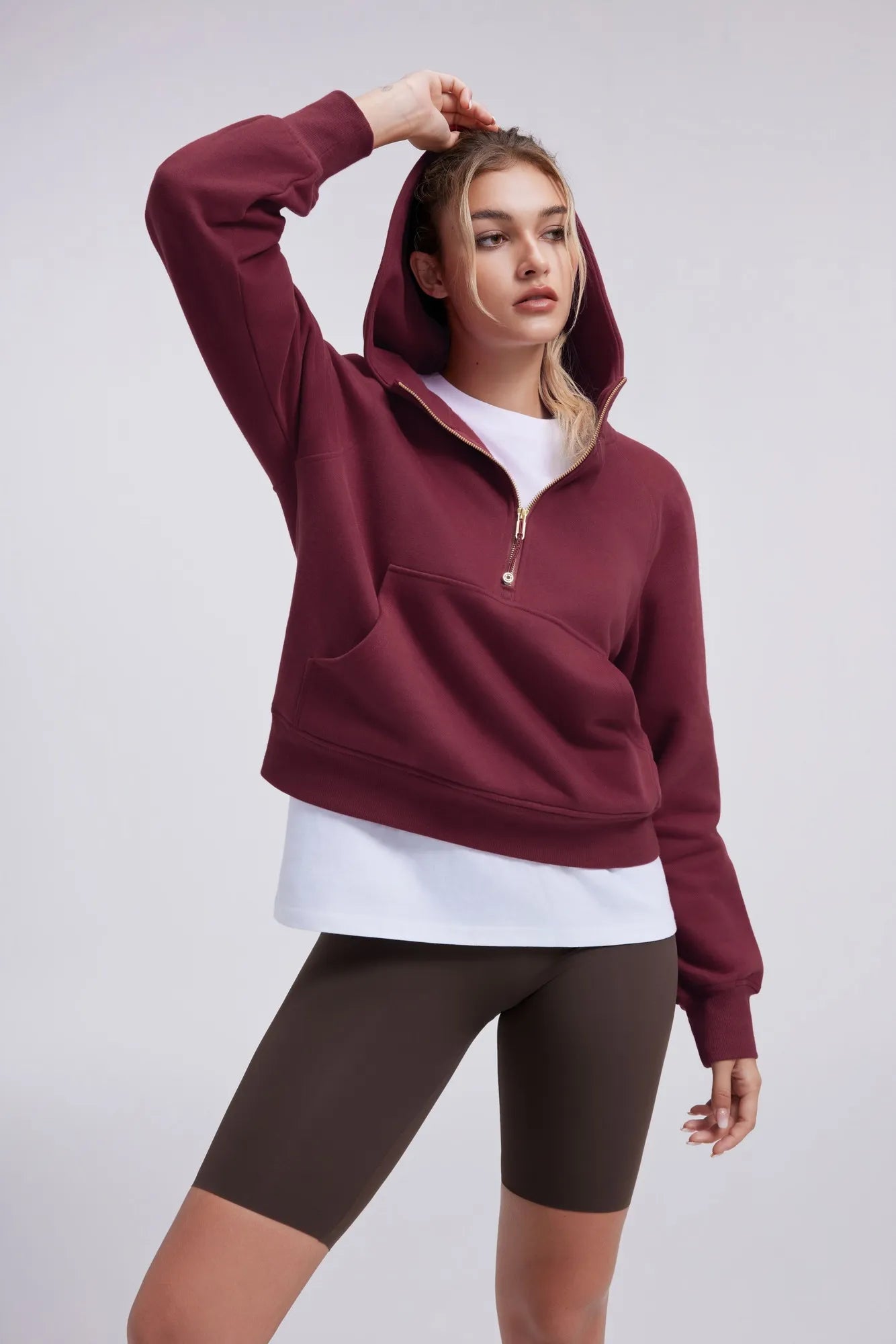 Gold Half Zip up Cotton Hoodies Sweatshirt-SUUKSESS-SUUKSESS