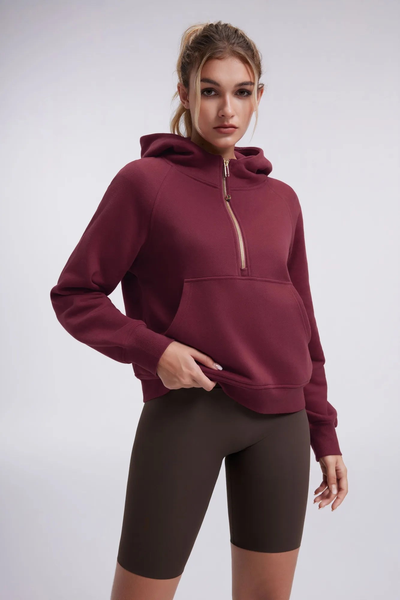 Gold Half Zip up Cotton Hoodies Sweatshirt-SUUKSESS-SUUKSESS