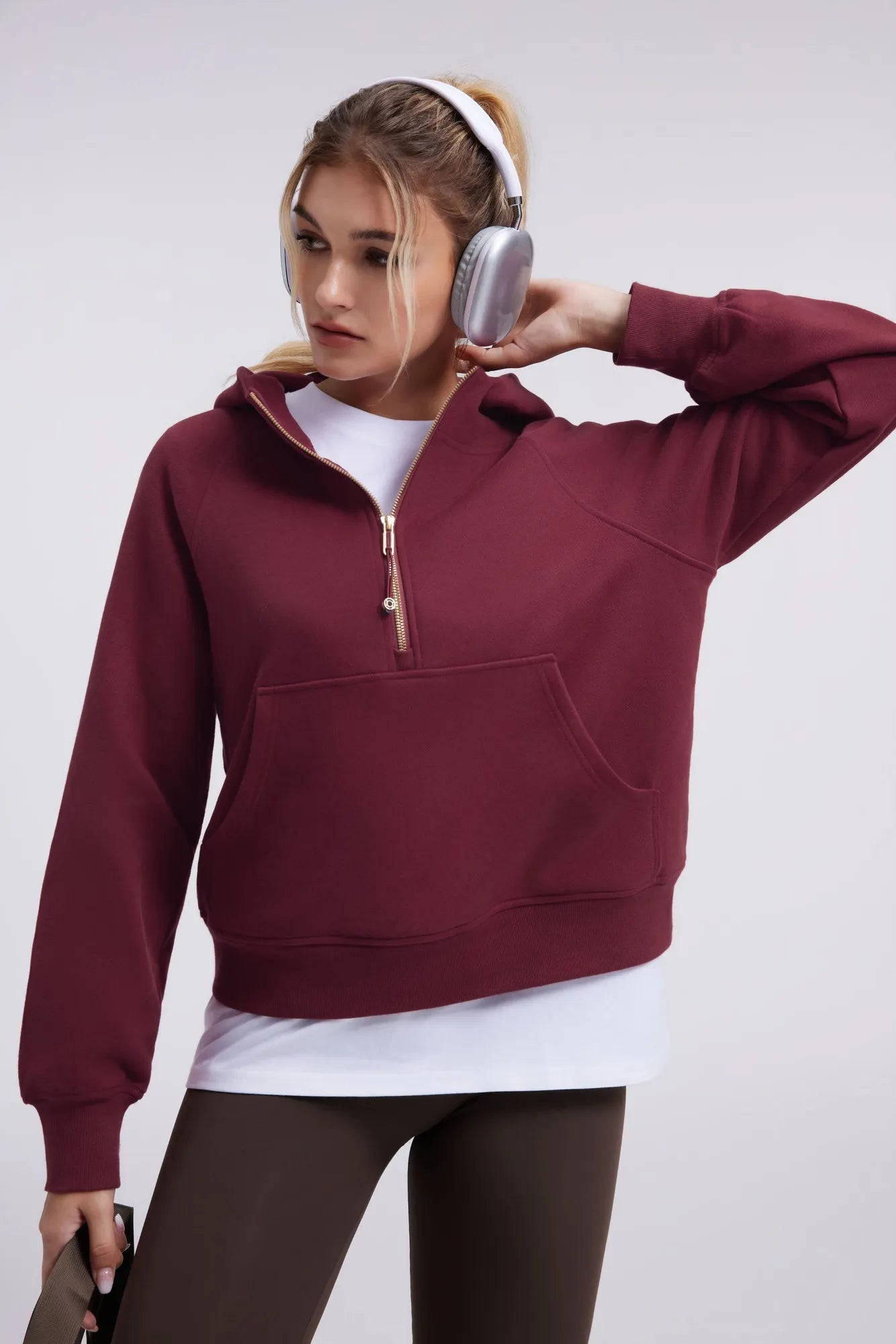 Gold Half Zip up Cotton Hoodies Sweatshirt-SUUKSESS-SUUKSESS