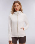 Cotton Gold Full Zip Up Athletic Jacket Sweatshirt-SUUKSESS-Apricot-XS-SUUKSESS