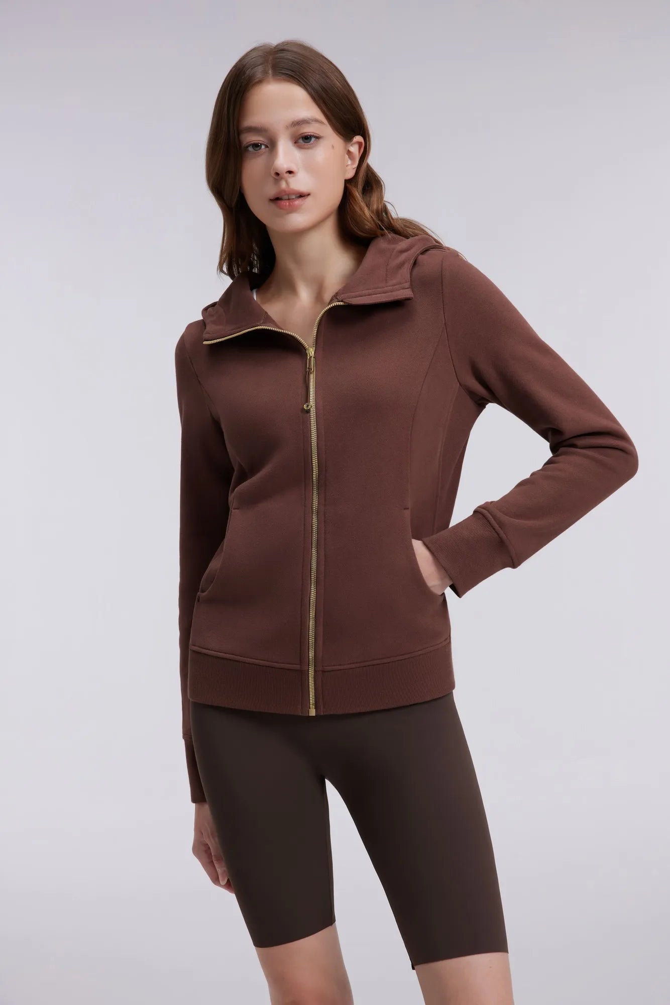 Cotton Gold Full Zip Up Athletic Jacket Sweatshirt-SUUKSESS-Brown-XS-SUUKSESS