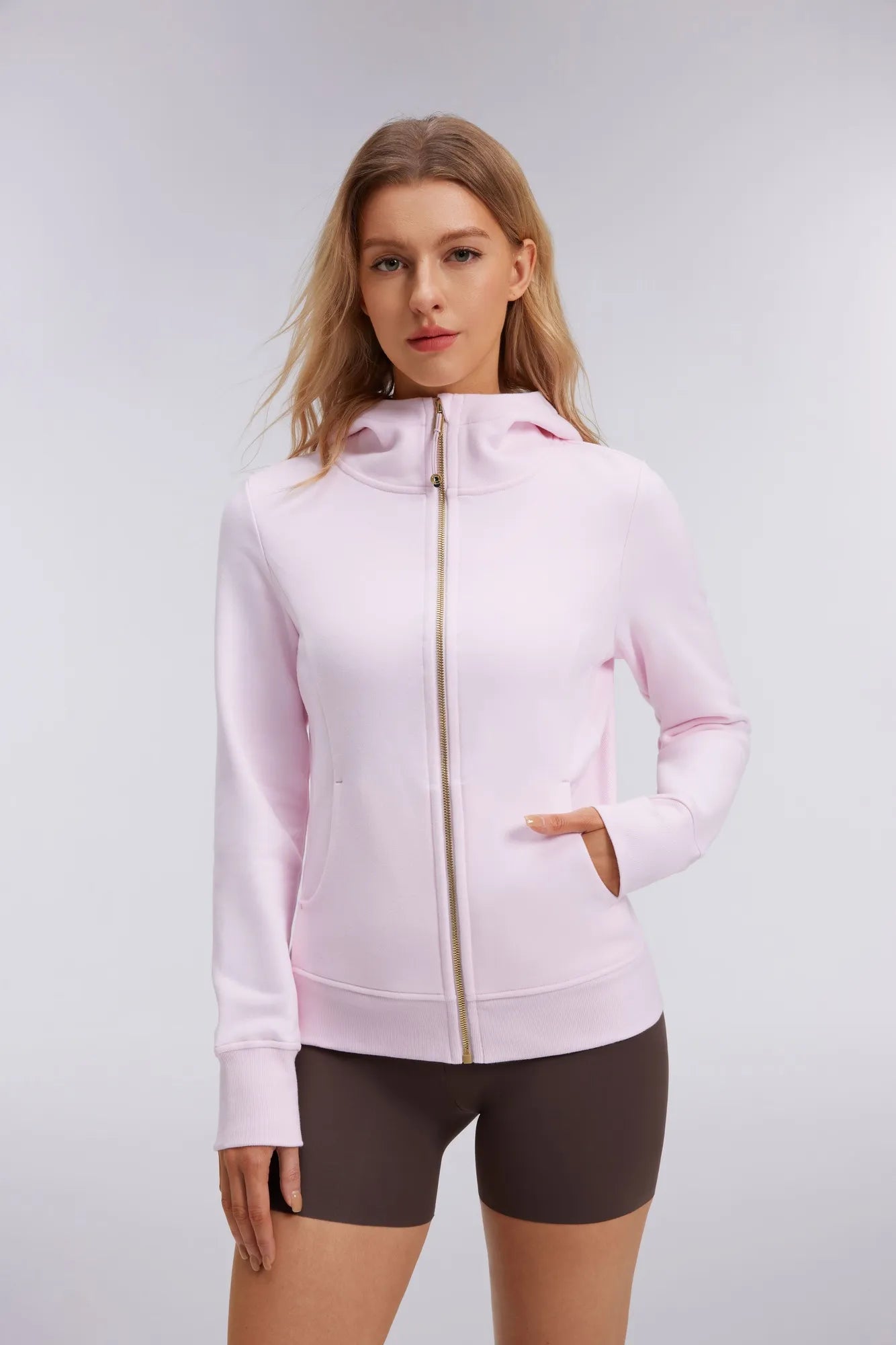 Cotton Gold Full Zip Up Athletic Jacket Sweatshirt-SUUKSESS-Pink-XS-SUUKSESS