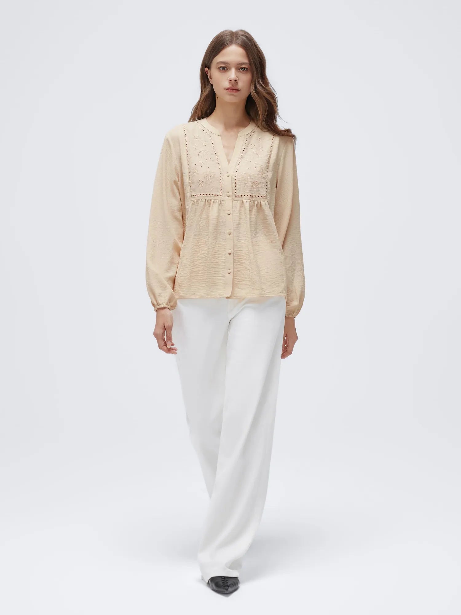 Button Down Boho Top - Long Sleeve-SUUKSESS-Beige-XS-SUUKSESS