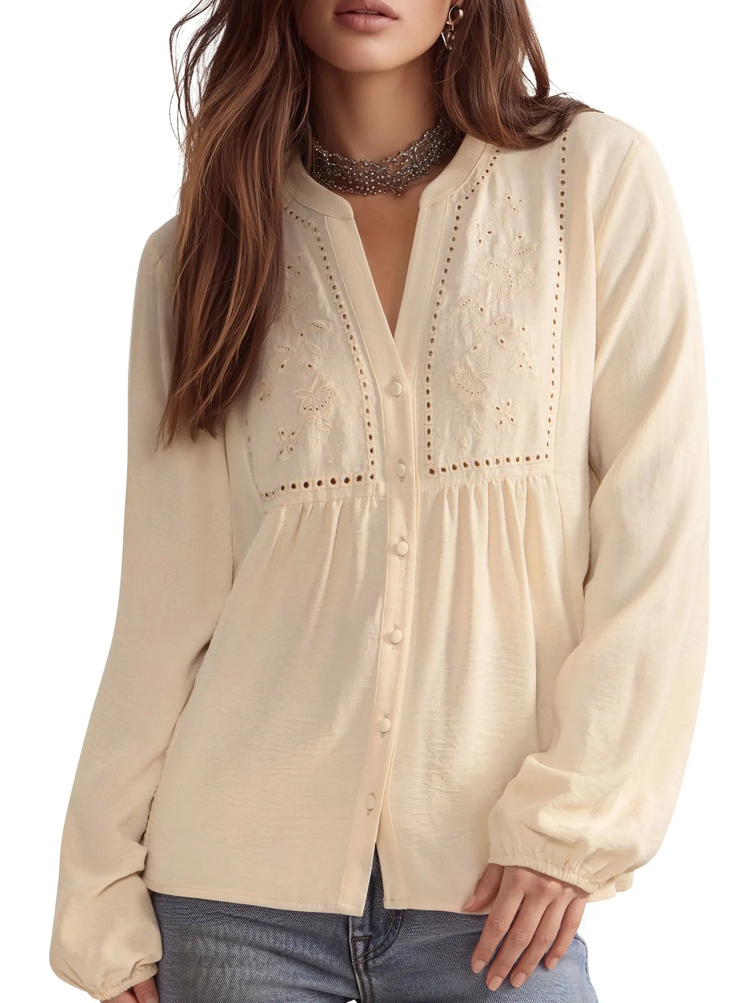 Button Down Boho Top - Long Sleeve-SUUKSESS-SUUKSESS