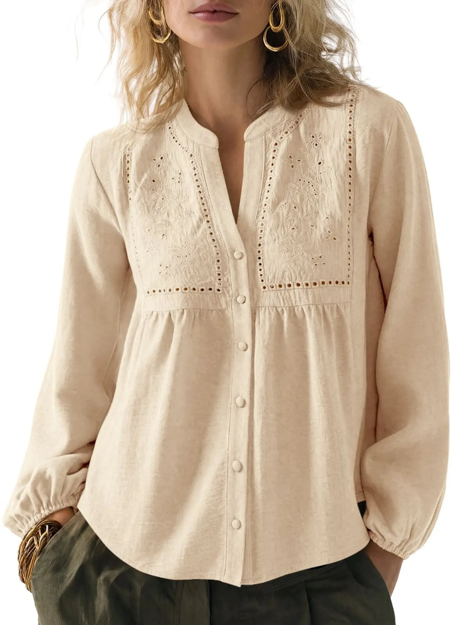 Button Down Boho Top - Long Sleeve-SUUKSESS-SUUKSESS