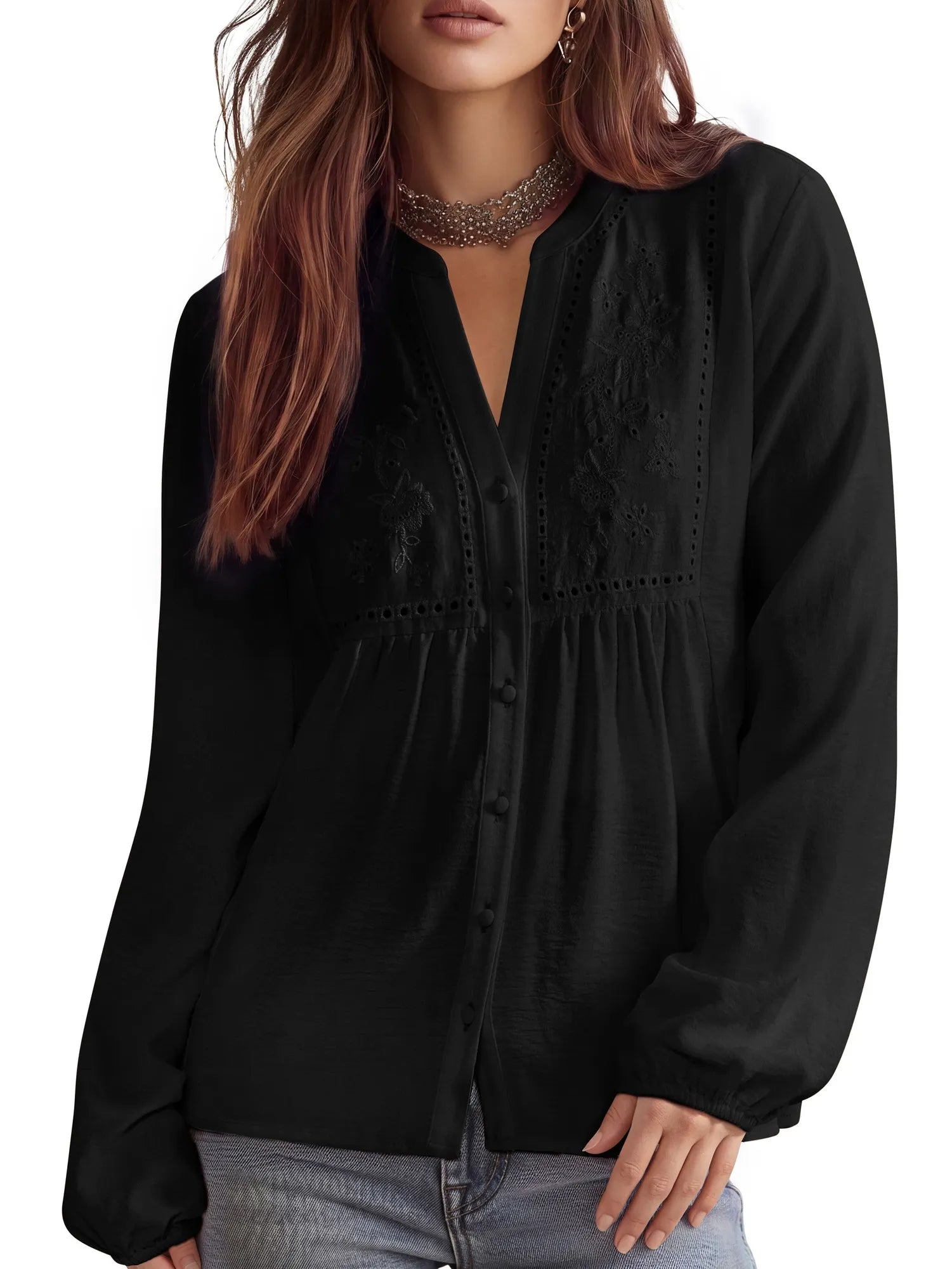 Button Down Boho Top - Long Sleeve-SUUKSESS-SUUKSESS