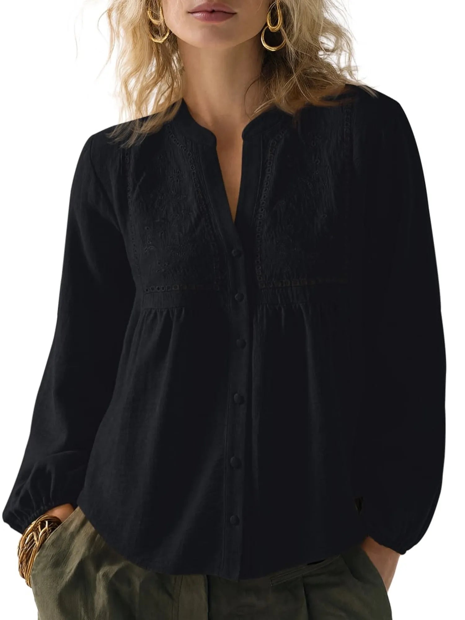Button Down Boho Top - Long Sleeve-SUUKSESS-SUUKSESS
