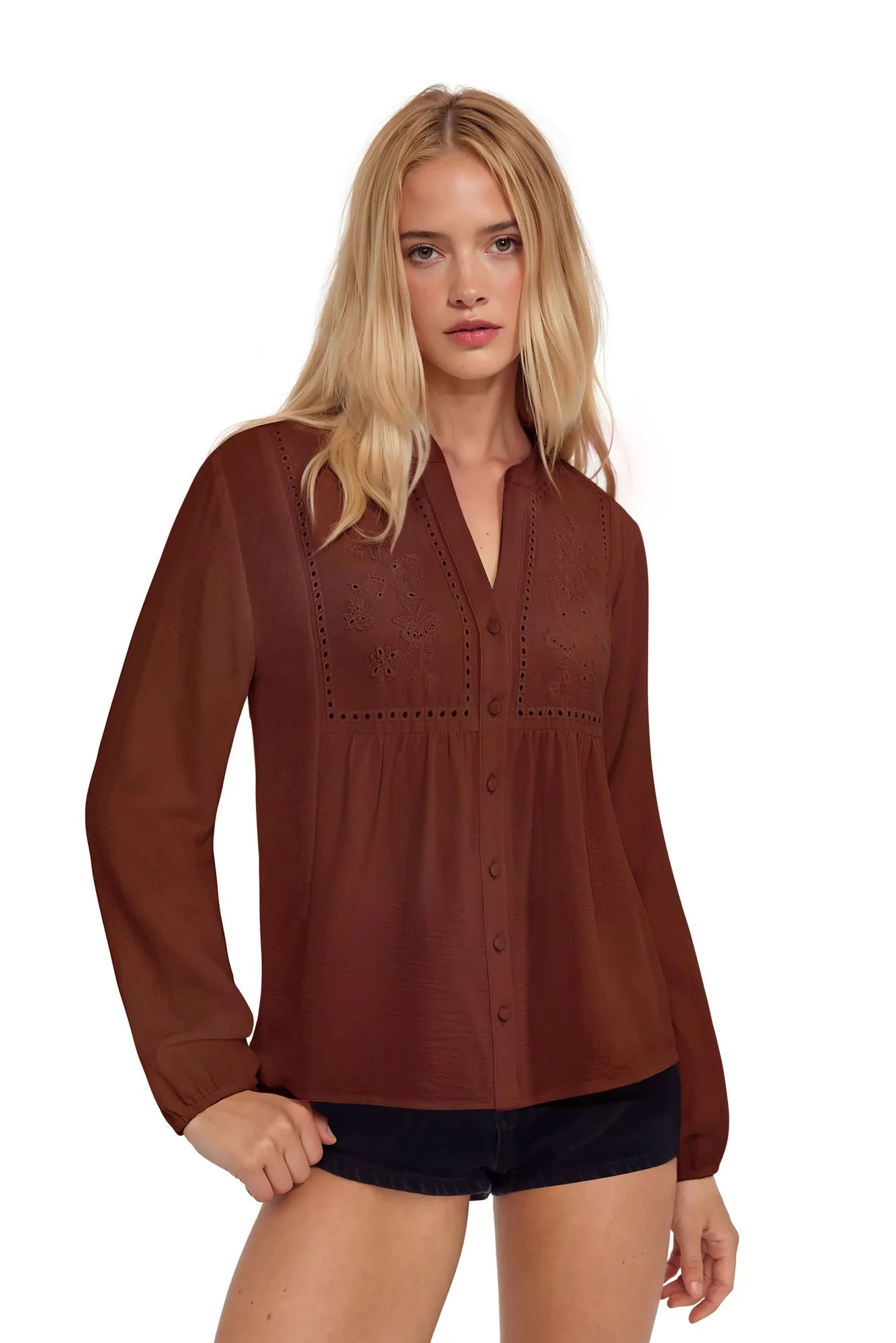 Button Down Boho Top - Long Sleeve-SUUKSESS-SUUKSESS