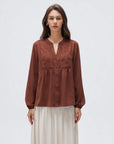 Button Down Boho Top - Long Sleeve-SUUKSESS-Brown-XS-SUUKSESS