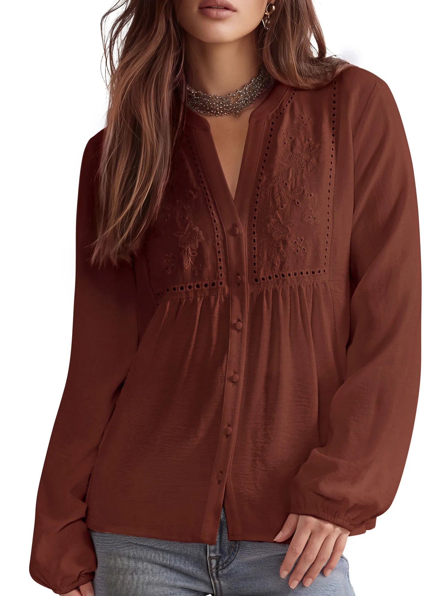 Button Down Boho Top - Long Sleeve-SUUKSESS-SUUKSESS