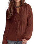 Button Down Boho Top - Long Sleeve-SUUKSESS-SUUKSESS