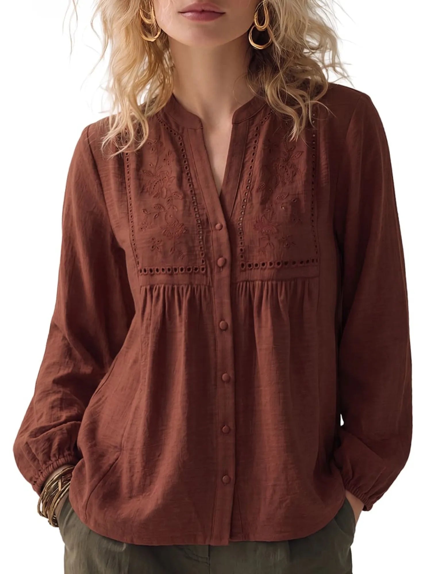 Button Down Boho Top - Long Sleeve-SUUKSESS-SUUKSESS
