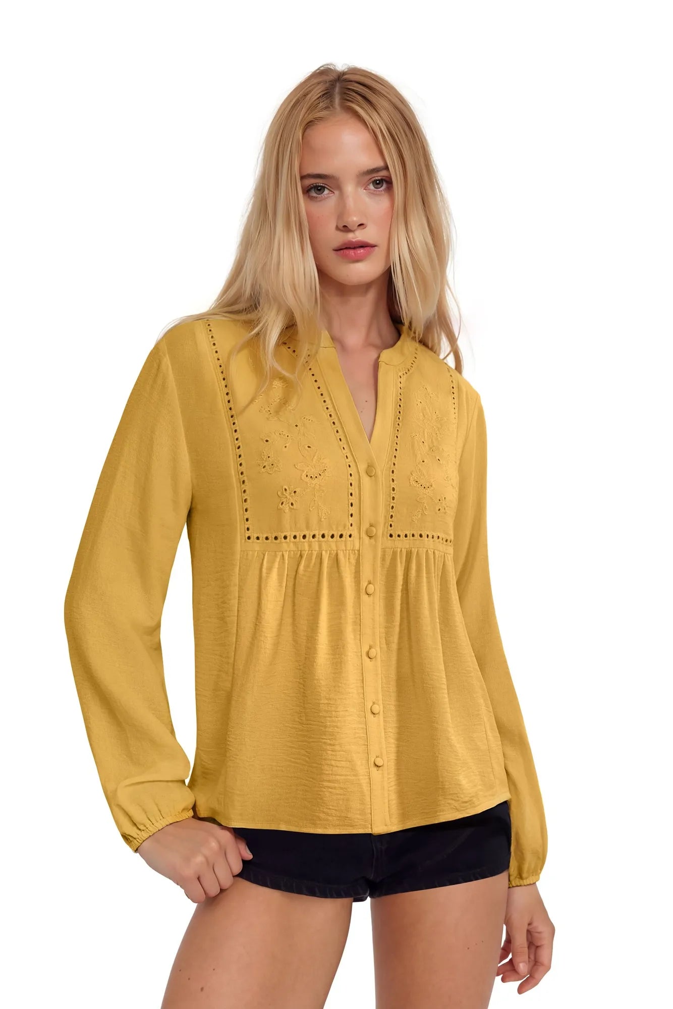 Button Down Boho Top - Long Sleeve-SUUKSESS-SUUKSESS